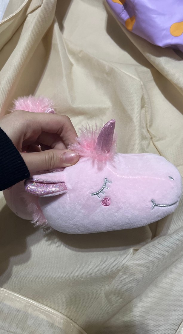 Kızlar için Pembe Unicorn Peluş Terlik - Görsel 3