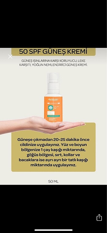  Beden Ornate spf 50+ leke karşıtı güneş kremi