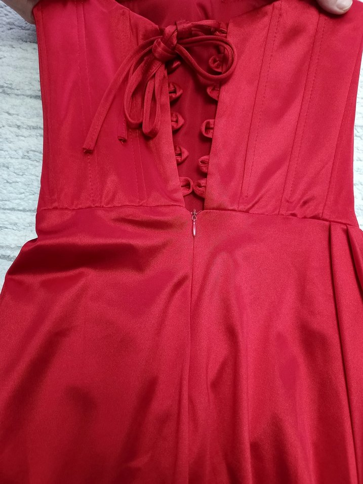 Kırmızı V Yaka Drapeli Kadın Abiye - Görsel 5