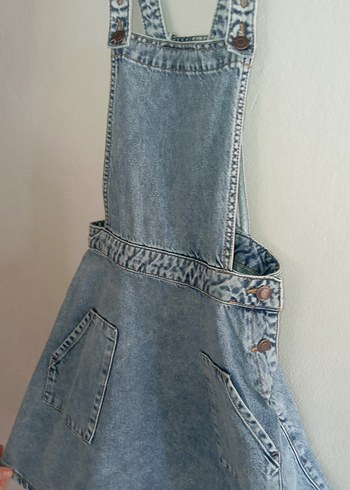 11-12 Yaş Beden mavi Renk Çocuk Mavi Denim Askılı Midi Tulum