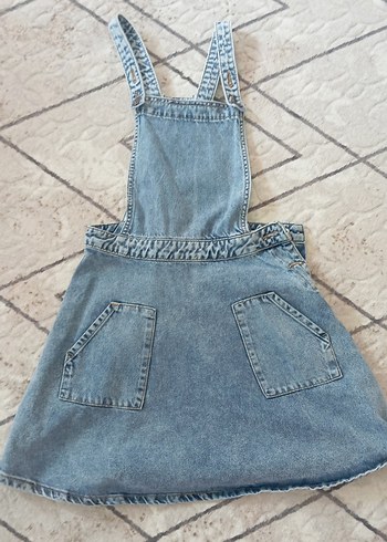 Çocuk Mavi Denim Askılı Midi Tulum