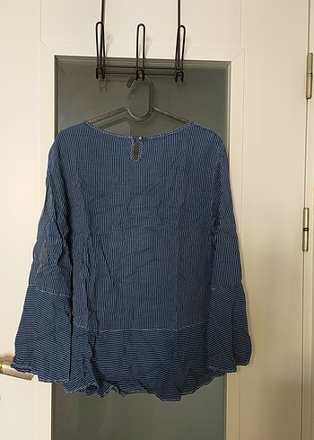 Mavi Çizgili Uzun Kollu Denim Kadın Gömlek - Görsel 5