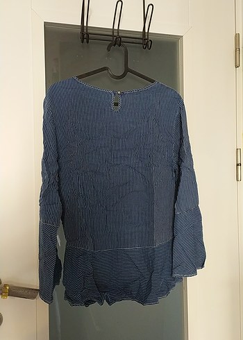 Mavi Çizgili Uzun Kollu Denim Kadın Gömlek - Görsel 6