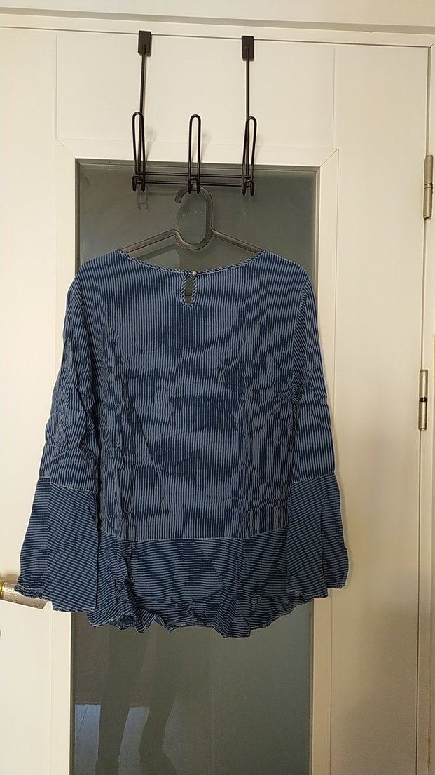 Mavi Çizgili Uzun Kollu Denim Kadın Gömlek - Görsel 5