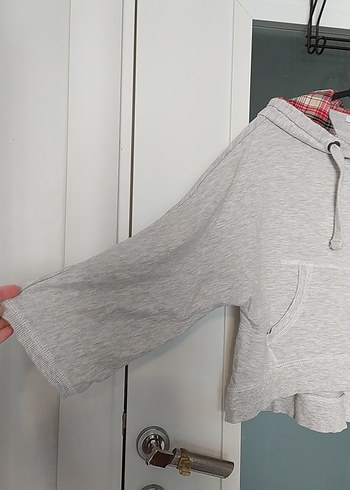 m Beden Gri Kapüşonlu Fermuarlı Kadın Sweatshirt