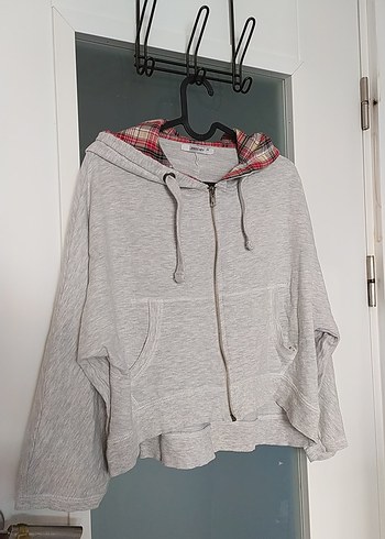 m Beden gri Renk Gri Kapüşonlu Fermuarlı Kadın Sweatshirt