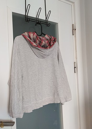 Gri Kapüşonlu Fermuarlı Kadın Sweatshirt - Görsel 6