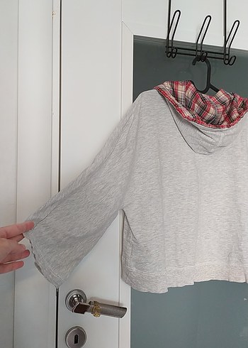 Gri Kapüşonlu Fermuarlı Kadın Sweatshirt - Görsel 7