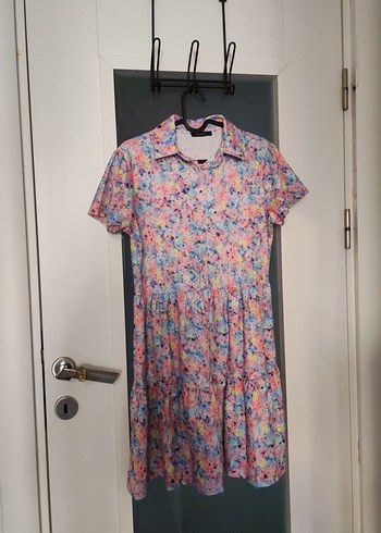 Pastel Renkli Düğmeli Midi Elbise - Görsel 4