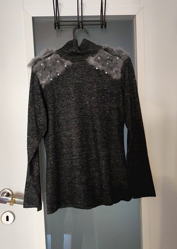 Gri Yumuşak Dokulu Kürk Detaylı Balıkçı Yaka Kazak - Görsel 2