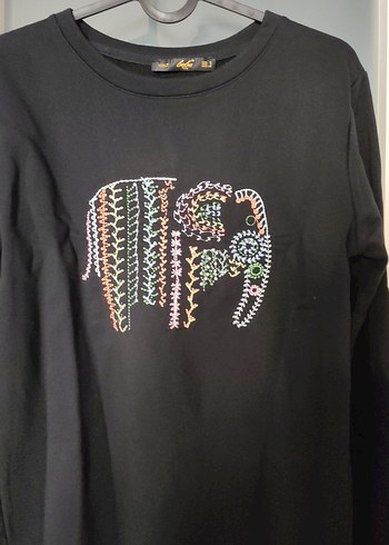 Nakışlı Fil Desenli Kadın Siyah Sweatshirt - Görsel 3