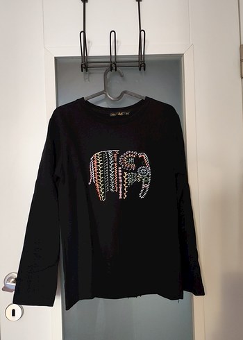 Nakışlı Fil Desenli Kadın Siyah Sweatshirt - Görsel 2