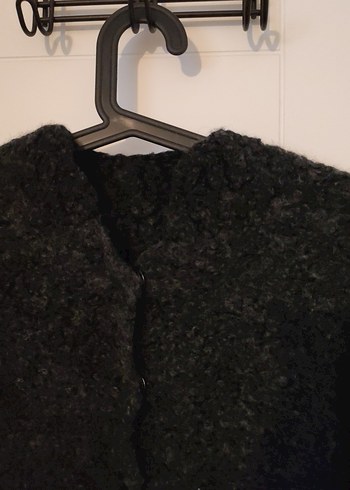 Antrasit El Örgüsü Yün Kadın Kalın Hırka/Ceket - Görsel 2