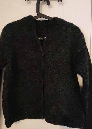 Antrasit El Örgüsü Yün Kadın Kalın Hırka/Ceket - Görsel 5