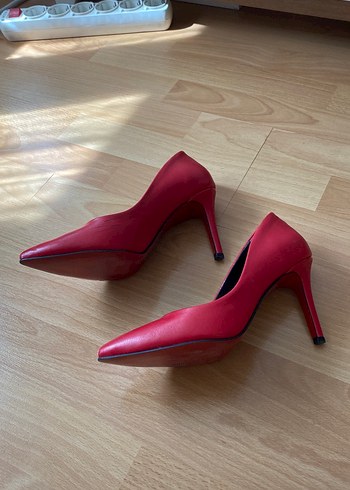 37 Beden Klasik Kırmızı Deri Stiletto Topuklu Kadın Ayakkabı