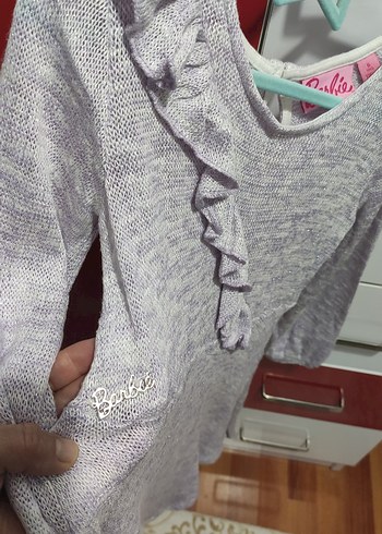 Lila  önü fırfırlı simli triko elbise - Görsel 2