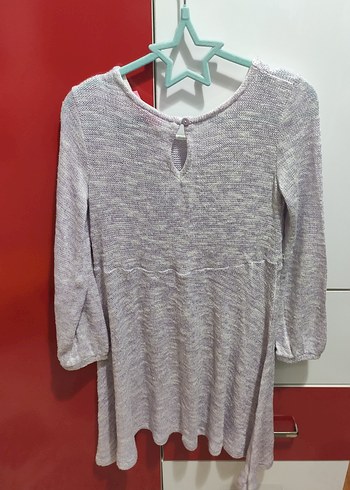 Lila  önü fırfırlı simli triko elbise - Görsel 3