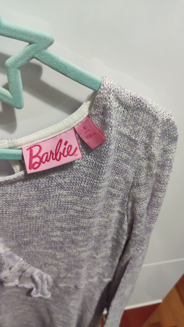 Lila  önü fırfırlı simli triko elbise - Görsel 4