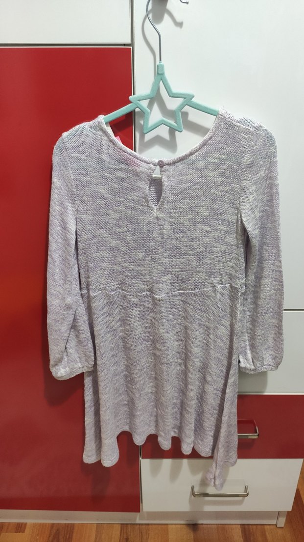 Lila  önü fırfırlı simli triko elbise - Görsel 3