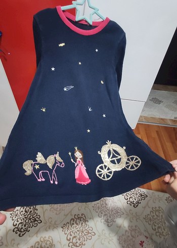 Kız Çocuk Uzun Kollu Baskılı Triko Elbise - Görsel 6