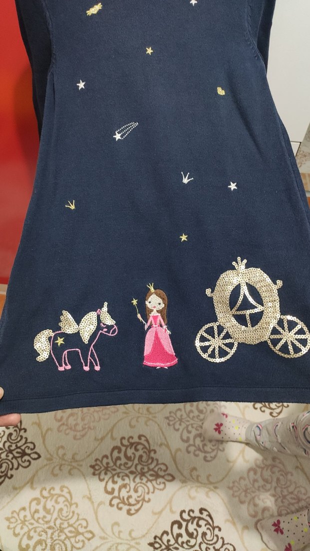 Kız Çocuk Uzun Kollu Baskılı Triko Elbise - Görsel 5