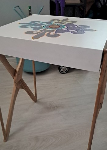 Beyaz Üst Yüzeyli Ahşap Katlanabilir Sehpa - Görsel 5