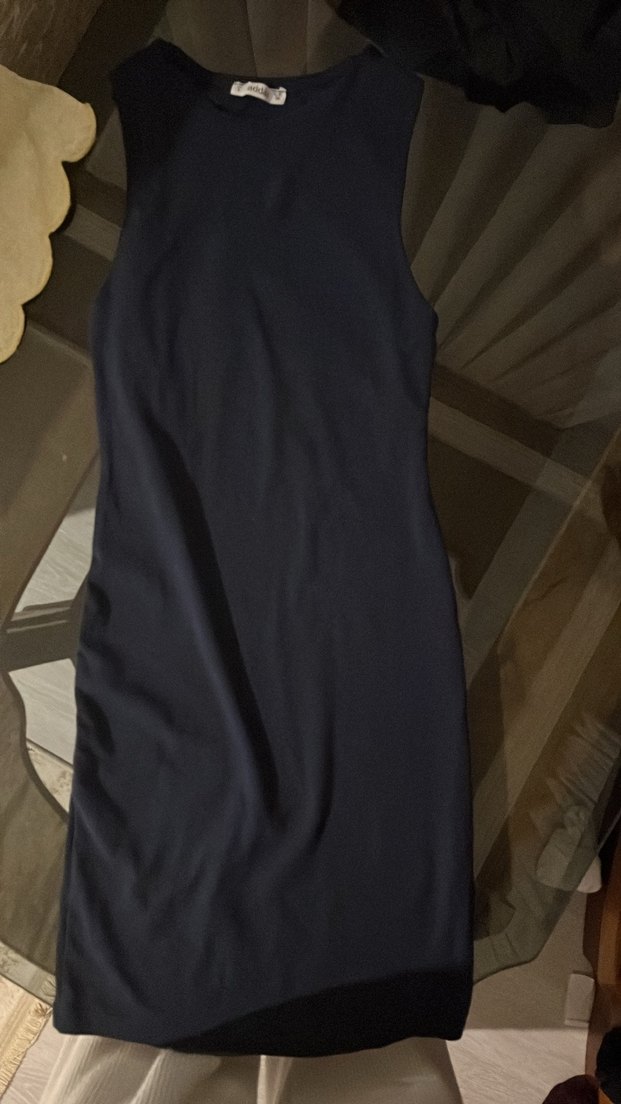 Lacivert Kolsuz Midi Kalem Elbise - Görsel 4