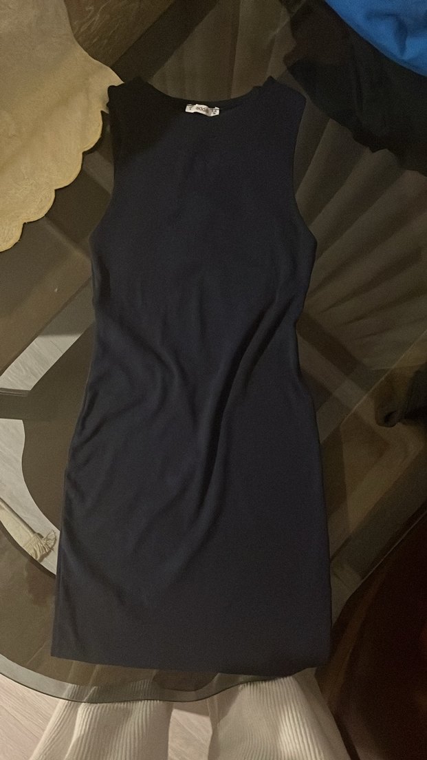 Lacivert Kolsuz Midi Kalem Elbise - Görsel 2