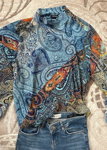 Bohem Çok Renkli Desenli Balıkçı Yaka Bluz - Görsel 6