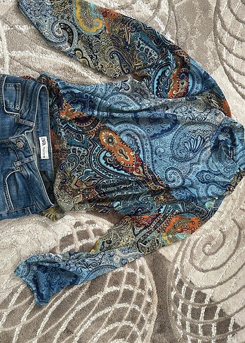 Bohem Çok Renkli Desenli Balıkçı Yaka Bluz - Görsel 4