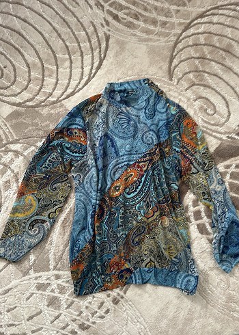 Bohem Çok Renkli Desenli Balıkçı Yaka Bluz - Görsel 3