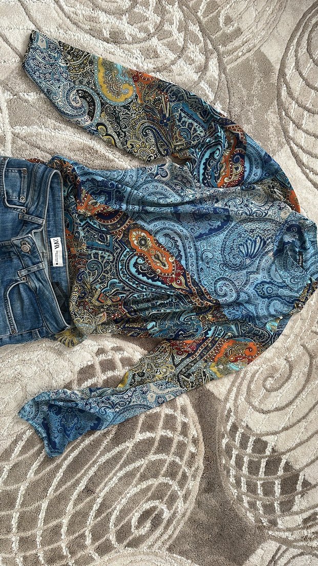 Bohem Çok Renkli Desenli Balıkçı Yaka Bluz - Görsel 4