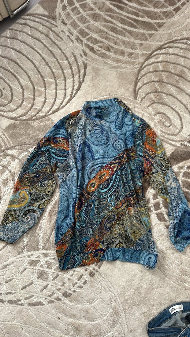 Bohem Çok Renkli Desenli Balıkçı Yaka Bluz - Görsel 3