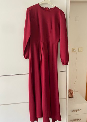 Diğer Bordo Uzun Kollu Drapeli Kadın Elbise