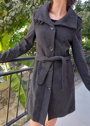 Antrasit Kadın Kemerli Kaban - Görsel 5