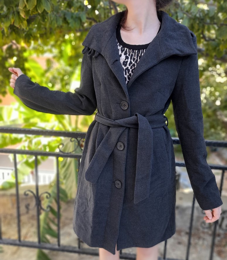 Antrasit Kadın Kemerli Kaban - Görsel 2