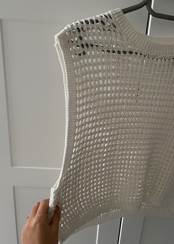 Defacto Kadın beyaz Örgü Kolsuz Triko Süveter