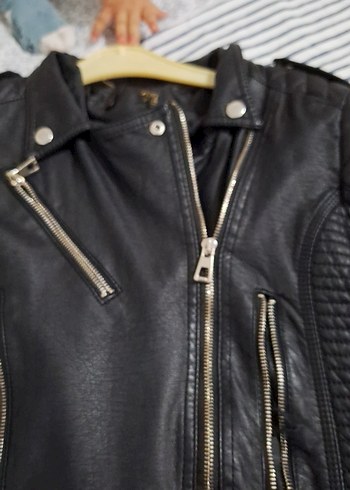 s Beden siyah Renk Kadın Siyah Deri Biker Ceket