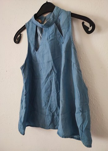 Street Box Markalı Kadın Mavi Denim Kolsuz Bohem Bluz