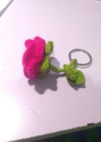 El Örgüsü Pembe Çiçekli Anahtarlık - Görsel 2