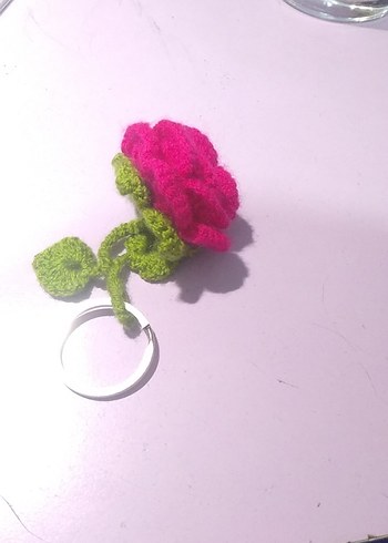 El Örgüsü Pembe Çiçekli Anahtarlık - Görsel 4