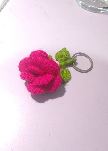 El Örgüsü Pembe Çiçekli Anahtarlık - Görsel 3