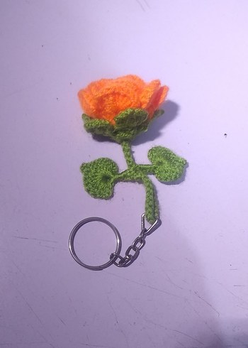 Örgü Turuncu Çiçek Anahtarlık - Görsel 4
