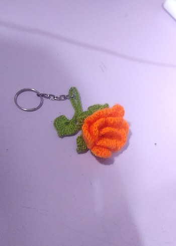 Örgü Turuncu Çiçek Anahtarlık - Görsel 2