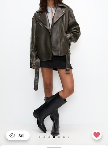 Pull&Bear eskitme desenli deri ceket - Görsel 4