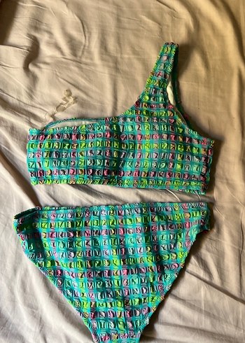 Renkli Örgü Desenli Tek Omuz Bikini - Görsel 2