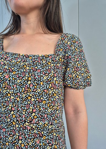 Kahverengi Bağlama Desenli Hamile Midi Elbise - Görsel 5