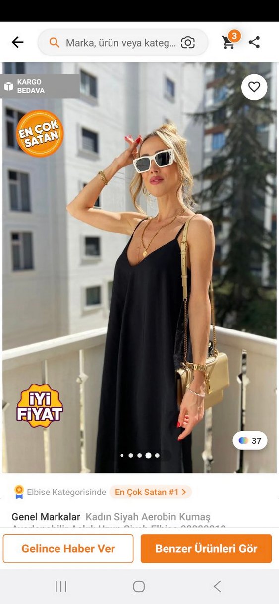 Siyah V Yakalı Uzun Salaş Elbise - Görsel 4