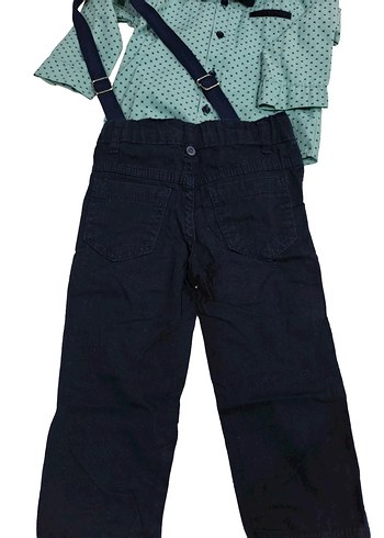 1 Yaş Beden mavi Renk Erkek Bebek Mint Yeşili Gömlek Pantolon Set