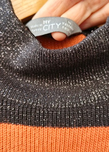 Kadın Kiremit Çizgili Triko Tunik/ Kazak - Görsel 3